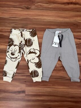 NWT ZARA Gray Knit Kids Joggers & H&M Disney Mickey Mouse jogger bundle